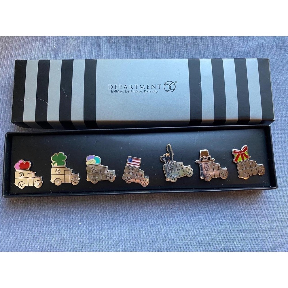 Department 56 Pin Enamel Set 7 Brooch Collectible Trucks Cars Christmas Holiday